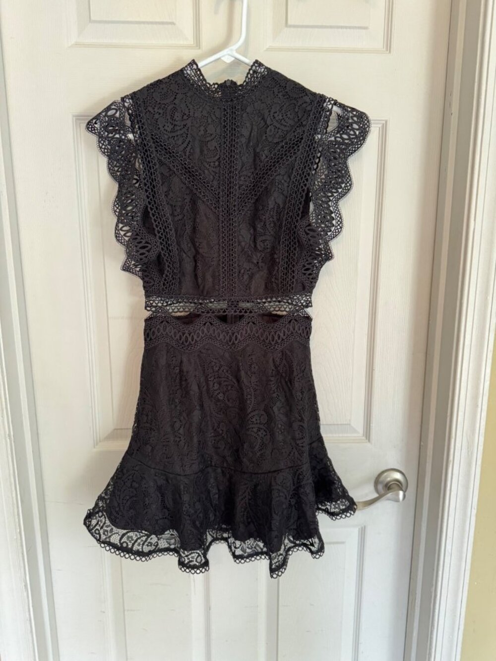 Hello Molly Black Lace Mini Dress Ruffle Cut Out Flutter Sleeves LBD NEW 2 Date - Picture 12 of 12
